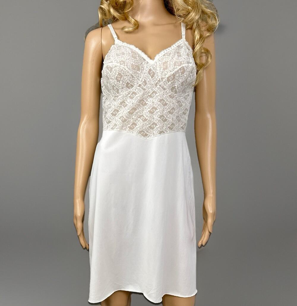 Vintage 1960s Warner’s Chemise Slip Dress Size 38 Lace Top Bodice Seamed Cups